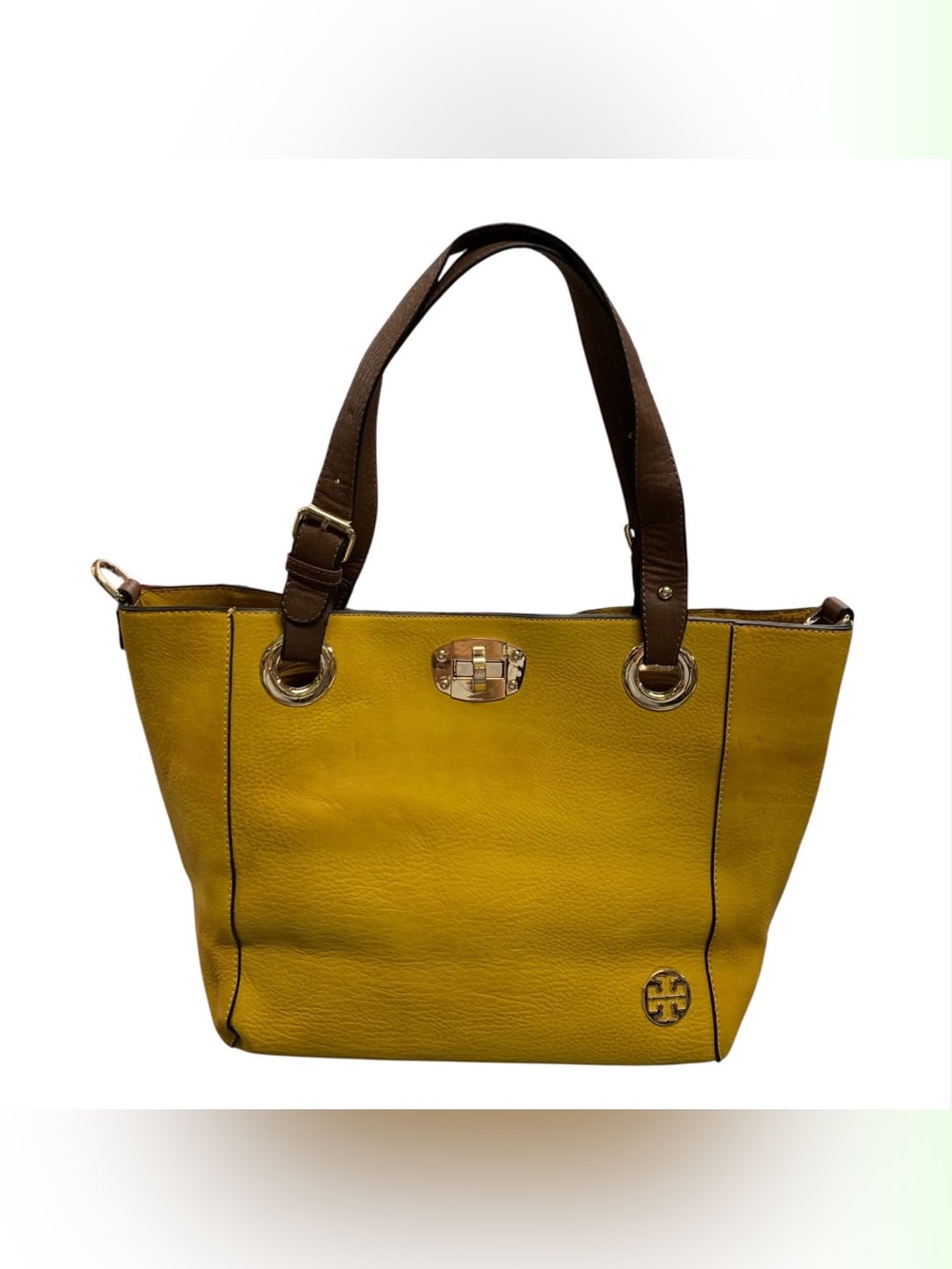 Tory Burch Yellow Leather Tote with Brown Straps